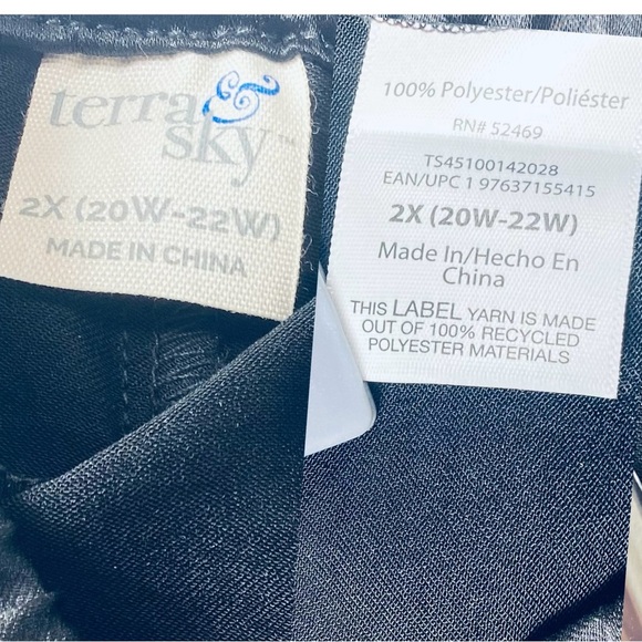 Black Crop Pull On Satin Pant 2X Elastic Tie Waist Plus Size Wide Straight leg - Picture 2 of 7